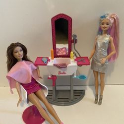 Barbie Hair Styling Salon with Two Dolls 