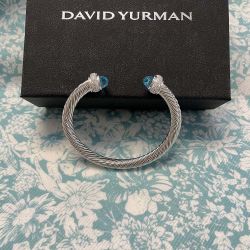  Blue Topaz Pave Diamond Bracelet In Sterling Silver 