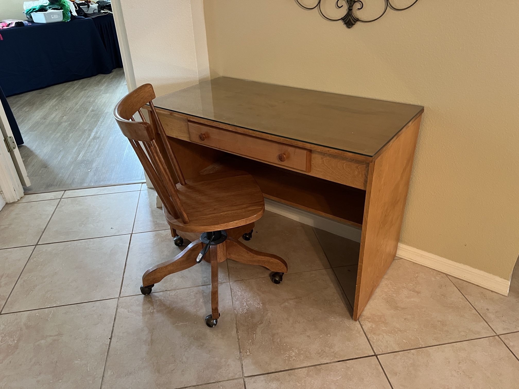 Wooden Desk Set With Matching Chair