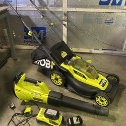 Ryobi lawnmower and blower kit