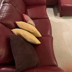 Custom Designed Merlot (Deep Red) Leather Sofa, Loveseat & Ottoman