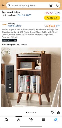 Record Player Stand, Turntable Stand with Record Storage and Charging Station & USB Ports, Record Player Table with Metal Divider, Record Stand Up to