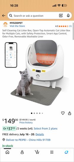Self Cleaning Cat Litter Box, Open-Top Automatic Cat Litter Box for Multiple Cats, with Safety Protection, Smart App Control, Odor-Free, Removable Was
