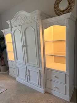White wood three piece book shelf storage unit