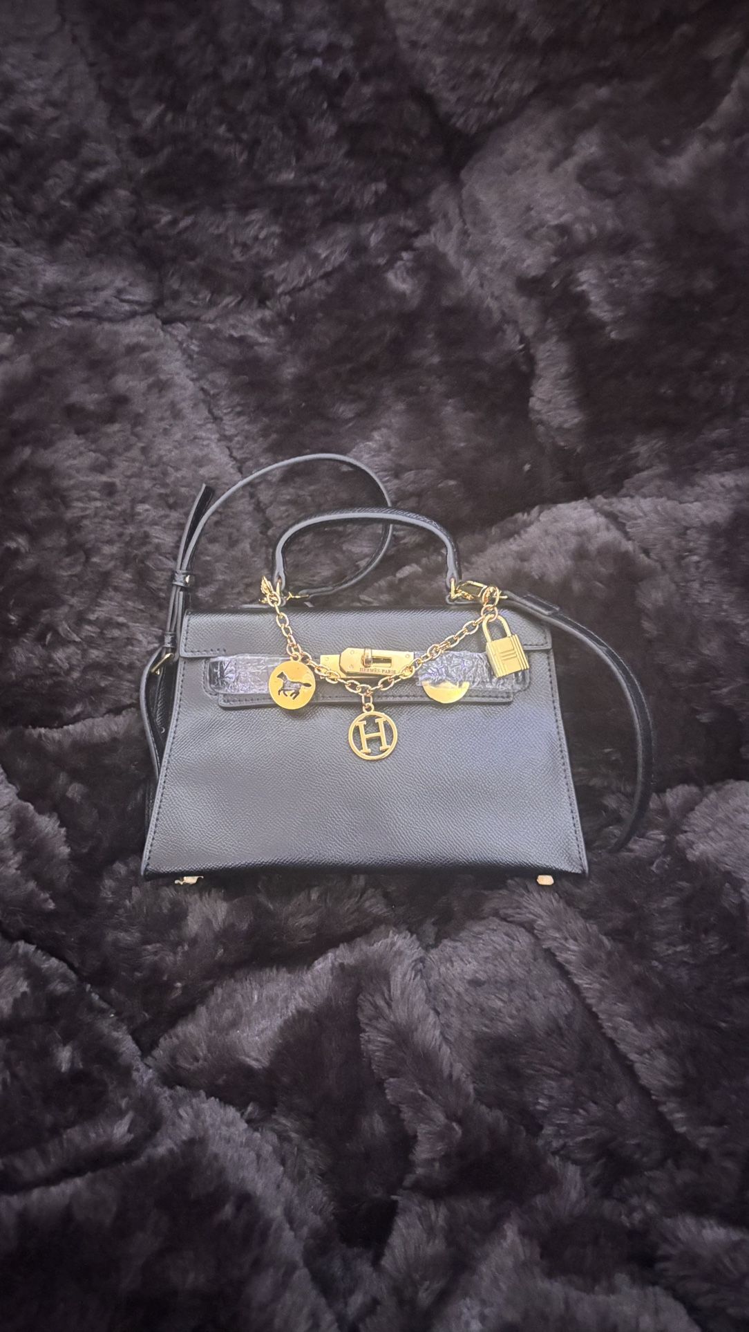 Black Top Handle Bag Gold Hardware