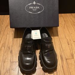 Prada Men's Monolith Brushed Leather Loafers