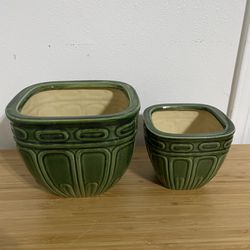 Matching Pair Of Ceramic Planters (7” and 6” tall)
