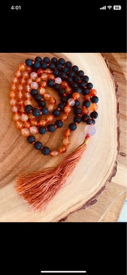 Carnelian and Lava Stone Mala Bead Necklace