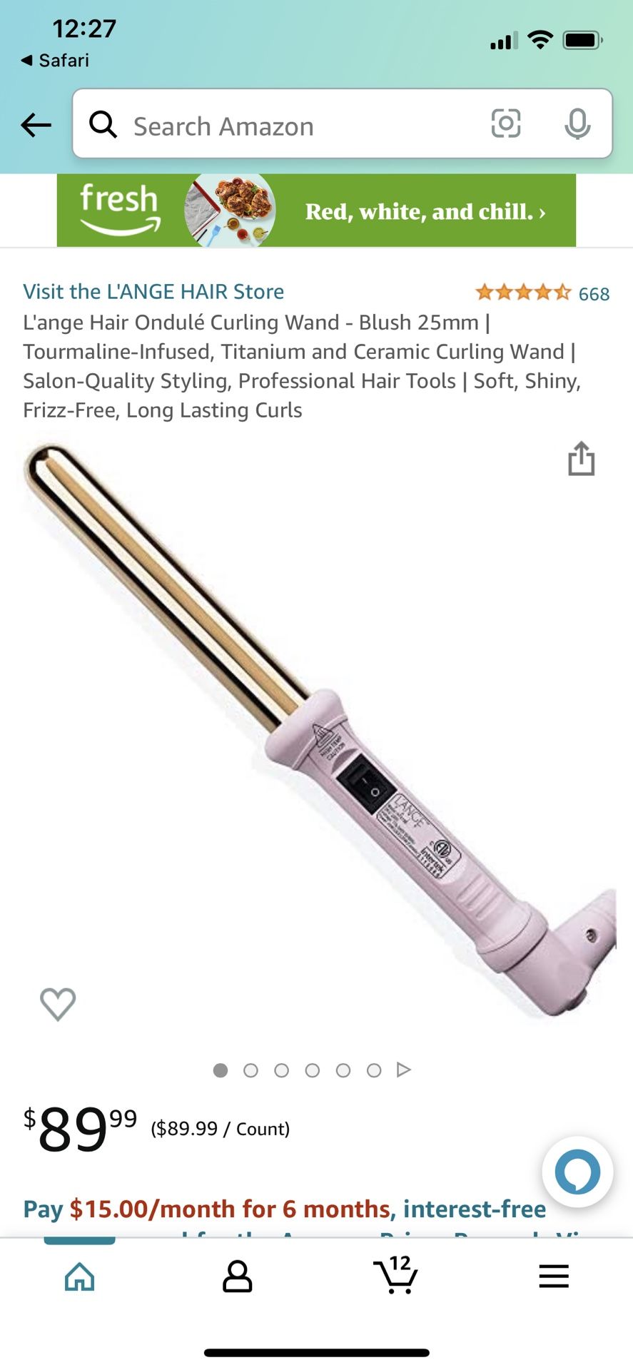 L'ange Hair Ondulé Curling Wand Blush 25mm Tourmaline Infused