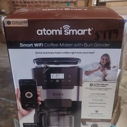 Atomi Smart Coffee Maker with Burr Grinder - WiFi, Voice-Activated, 8 Grind Settings, 12-Cup Glass Carafe, Reusable and Washable Filter, Compatible wi