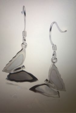 925 silver butterfly with mother of pearl inlaid hook earring