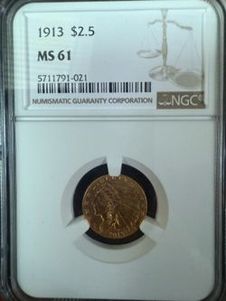 1913 $2.5 Gold Indian - NGC MS61