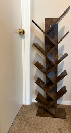 10 Tier Tree Bookshelf, 10 Shelf Bookcase, Free Standing Tree Bookcase, Display Floor Standing Shelf for Books, Book Shelf Organizer, Rustic Brown