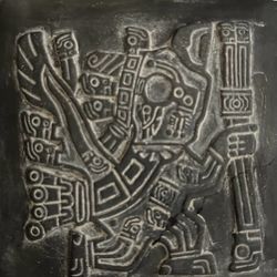 Aztec Eagle Cuauhtli Warrior Printing Block Slate 3.5" Square Hanging Tile Rare