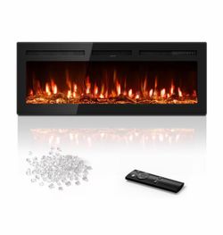 R4) 50" Electric Fireplace Heater, Multi-Color Recessed Wall Mounted 13 Flame&12 Ember Colors, 2026 Ultra-Thin, 6 Brightness&Speed, Flame Only 0/750/1