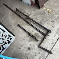 Antique Hand Crank Auger Drill Bit Set Mining Earth Boring Tool Vtg Industrial