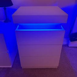 LED Light Up 3-Drawer Night Stand White Nightstand End Table