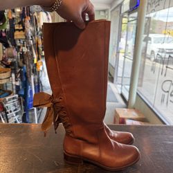 Gianni Bini Brown Split Leather Back Lace Riding Boots Size 7