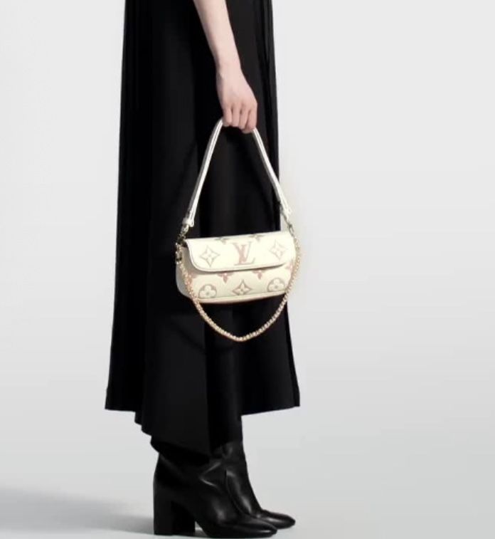 LOUIS VUITTON IVY Logo Logo Cowhide Baguette Bag Single Shoulder Crossbody Wallet Latte White Pink (776)67