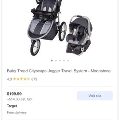 Brand new baby trend cityscape jogging stroller with infant carrier and base car seat gray black