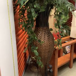 8 Ft Artificial Fake Plant Bamboo Palm Trees In Deceptive Free Standing Tall Metal Base With Basket Weave. 