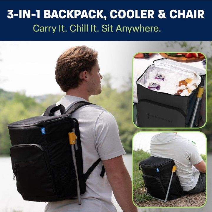 Insulated Backpack Cooler with Foldable Seat