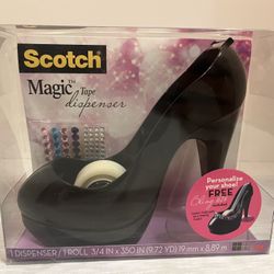 NEW Scotch Magic Tape Black High Heel Shoe Tape Dispenser With BLING KIT