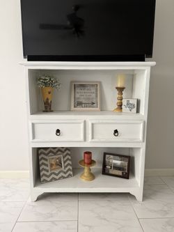 White Bookshelf (used as a TV Stand)