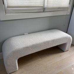 Cream Bouclé Curved Bench – Modern Accent Bench