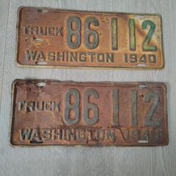 Vintage 1940s Washington Truck Plates Matching 