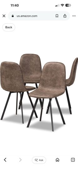 Baxton Studio Filicia Dining Chair Set and Dining Chair Set Grey and Brown Imitation Leather Upholstered 4-Piece Metal Dining Chair Set