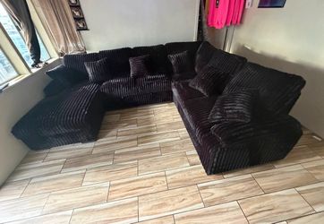 Black Corduroy L-Shaped Sectional Sofa-No Credit Needed-No Interest-Color Options 🎨