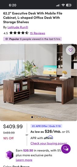 Executive Desk With Mobile File Cabinet, L-shaped Office Desk With Storage Shelves