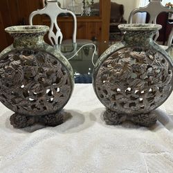 Pair Vintage Chrisdon Composite Floral Decorative Vases