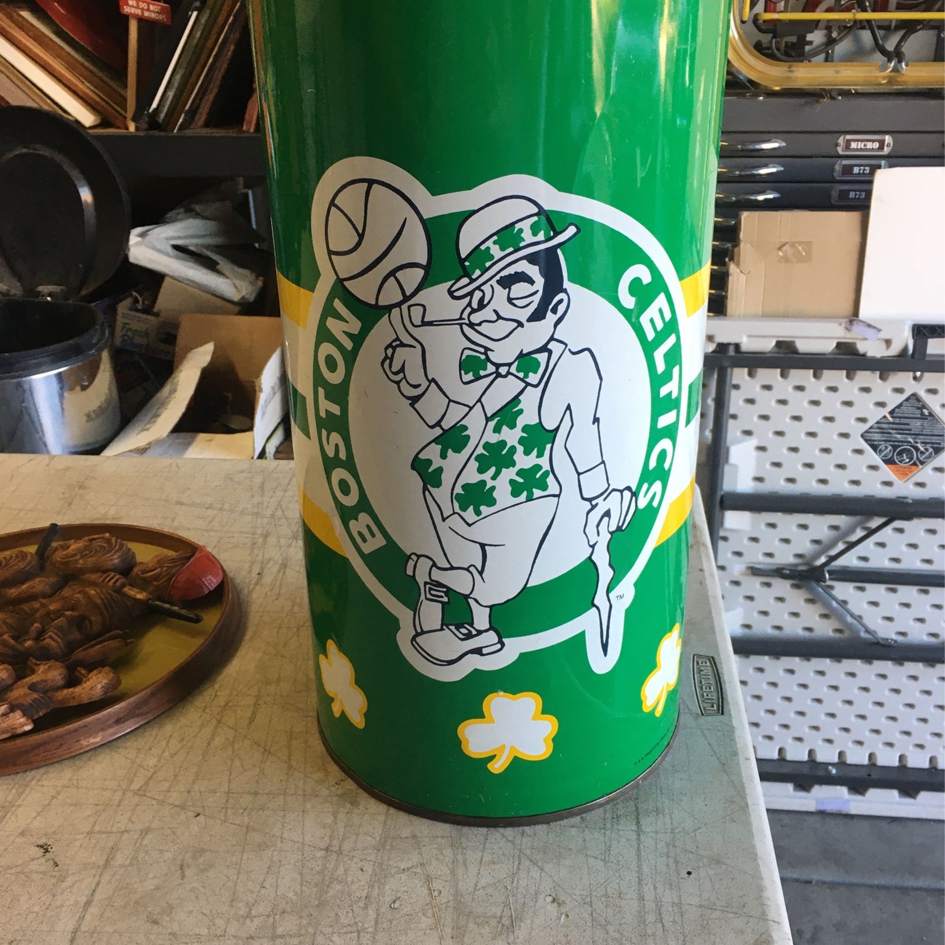 1989 Official Boston Celtics Basketball Trash Waste Garbage Can 19.5” Shamrocks
