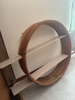 Circular Mid-Century Rattan Shelf