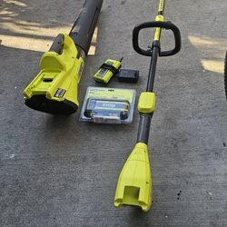 RYOBI 40V BLOWER Y TRIMMER Y CHARGER Y BATTERY  COMBO KIT 