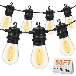 50FT LED Outdoor String Lights with 17 Shatterproof Waterproof S14 Replaceable Bulbs(2 Spare), 2700K Commercial Grade Patio Lights, Outside Hanging Li