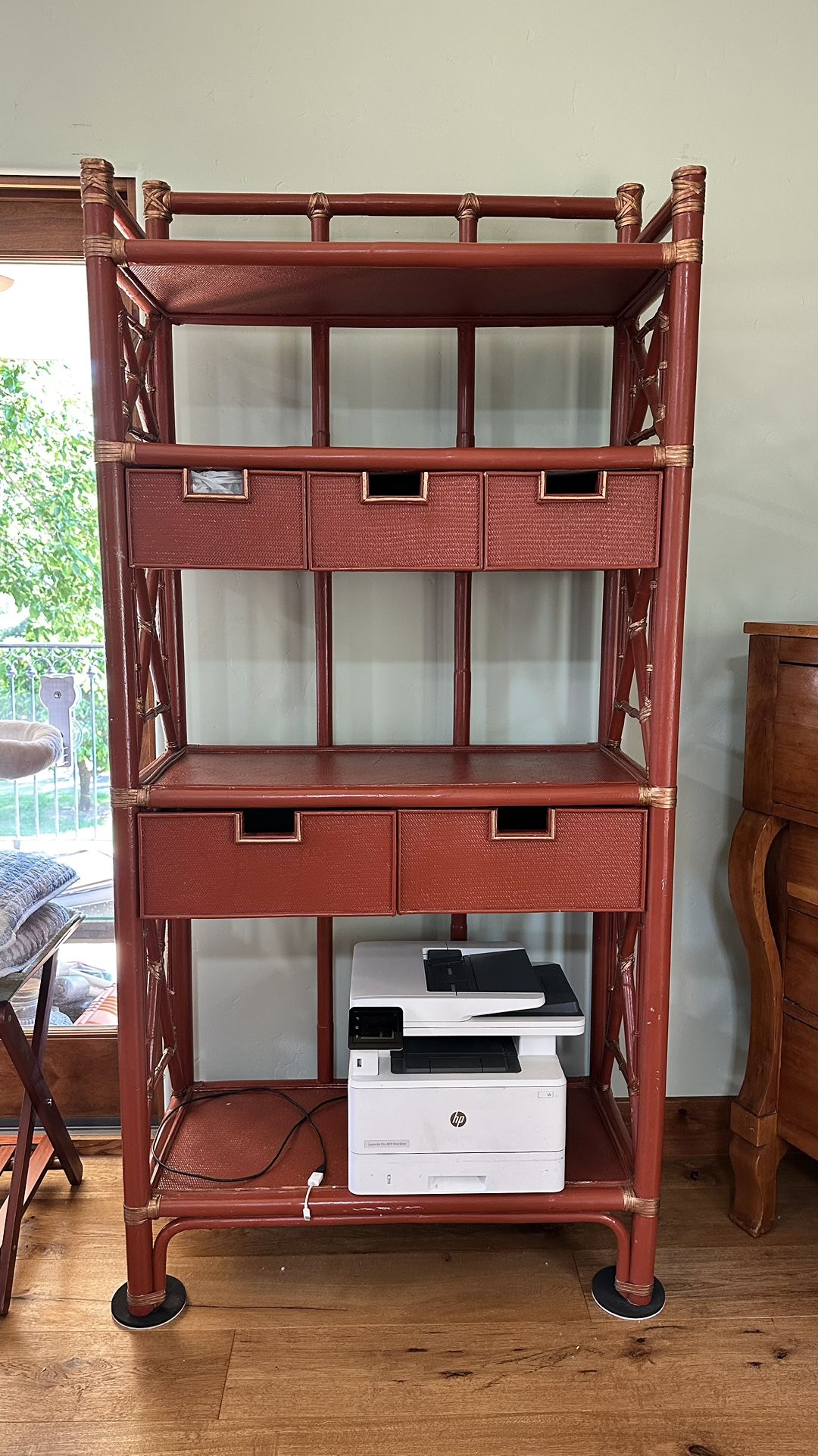 Chinese 19th Century Etagere or Room Divider Made of Bamboo, Old Red