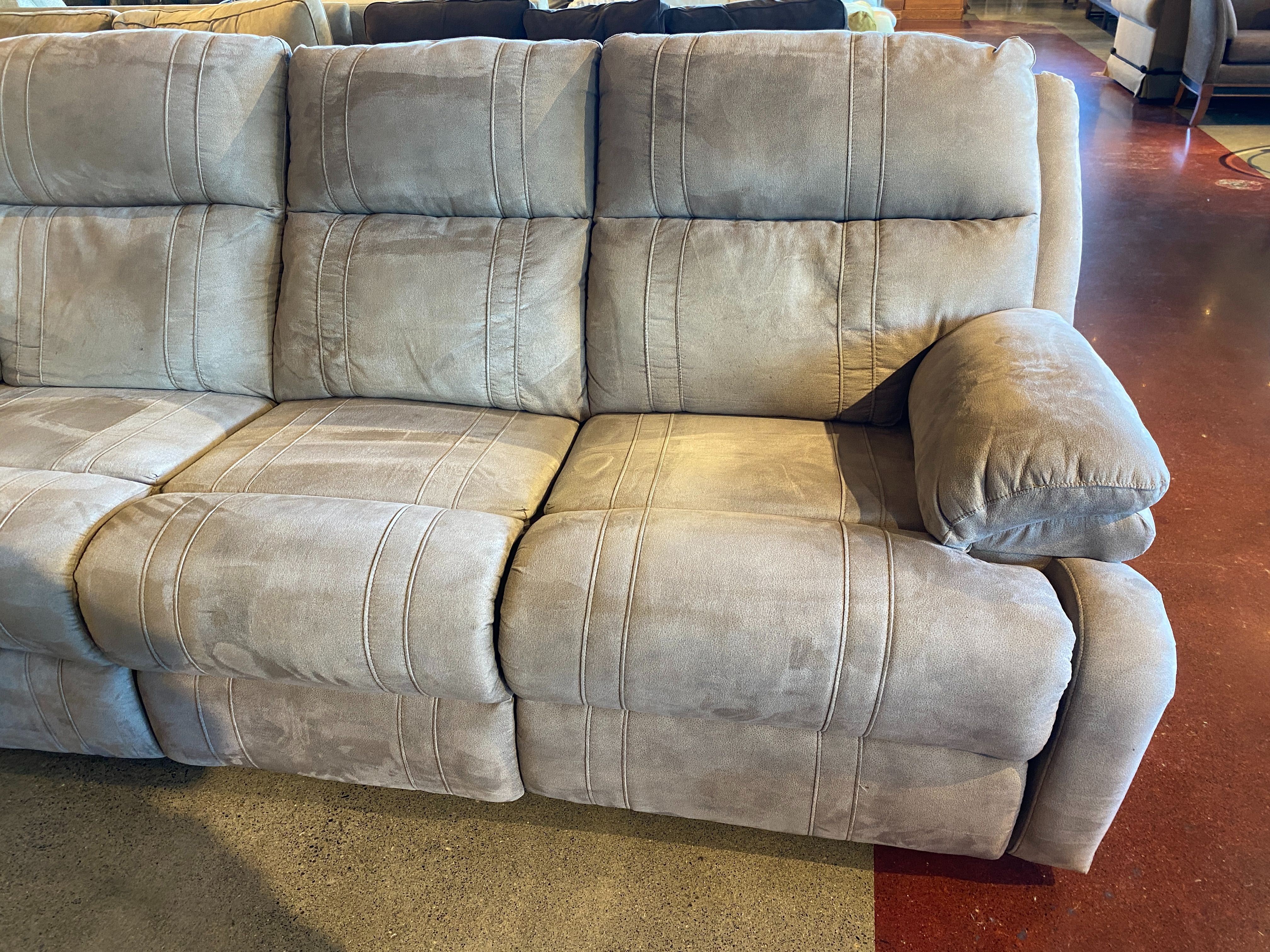 Beige Suede Three Seat Power Recliner with Buttons