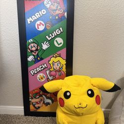 Nintendo Wall Art + Pikachu Plush – Gamer Room Decor
