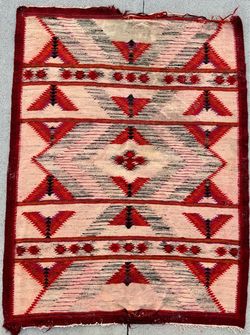 Vintage Mid Century Navajo Weft-Faced Wool Weaving Saddle Blanket Rug
