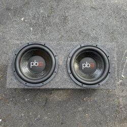 Two 12” Subwoofers With Amplifier And Cables 
