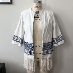 NWT Zara Woman Small open Coat Jacket Fringe Embroidered 3/4 sleeve $99. Condition is "New with tags". Shipped with USPS Priority Mail. New with tags
