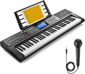 Donner 61 Key Keyboard Electric Piano Kit w/ 249 Voices, 249 Rhythms - Piano Stand, Microphone