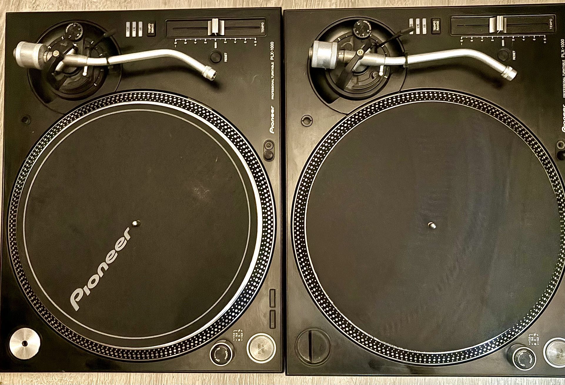 Pioneer PLX-1000 pro DJ Turntables Pair, & NEW Audio Technica DJ Turntables Black with Cartridges Pair!