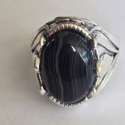 MENS NEW SPIRITAL AGATE RENEW ENERGY GOOD HEALTH AURA TITANIUM  SILVER SIZE 10 RING