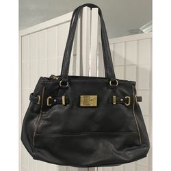 Nicole Miller Handbag Women M Black Faux Leather Tote Satchel Purse Shoulder Bag