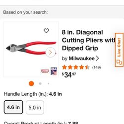 8 in. Diagonal Cutting Pliers witl Dipped Grip Live Chat by Milwaukee 