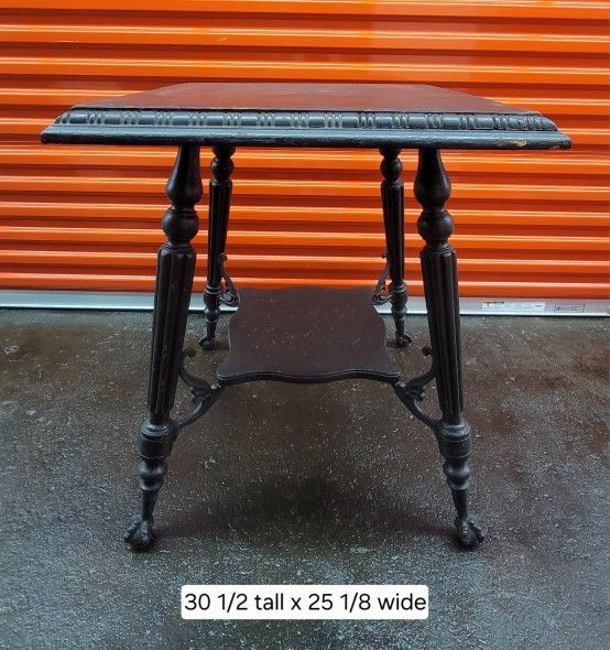 RARE Antique Ornate Victorian Square Brown Wood Scrollwork Claw Ball End Foot Side Table